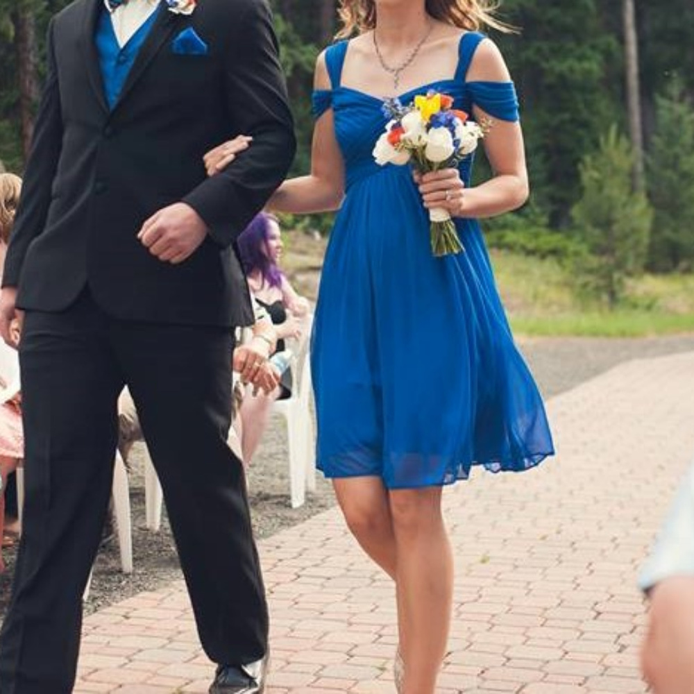 Davids Bridal Horizon Chiffon Dress Split Sleeves